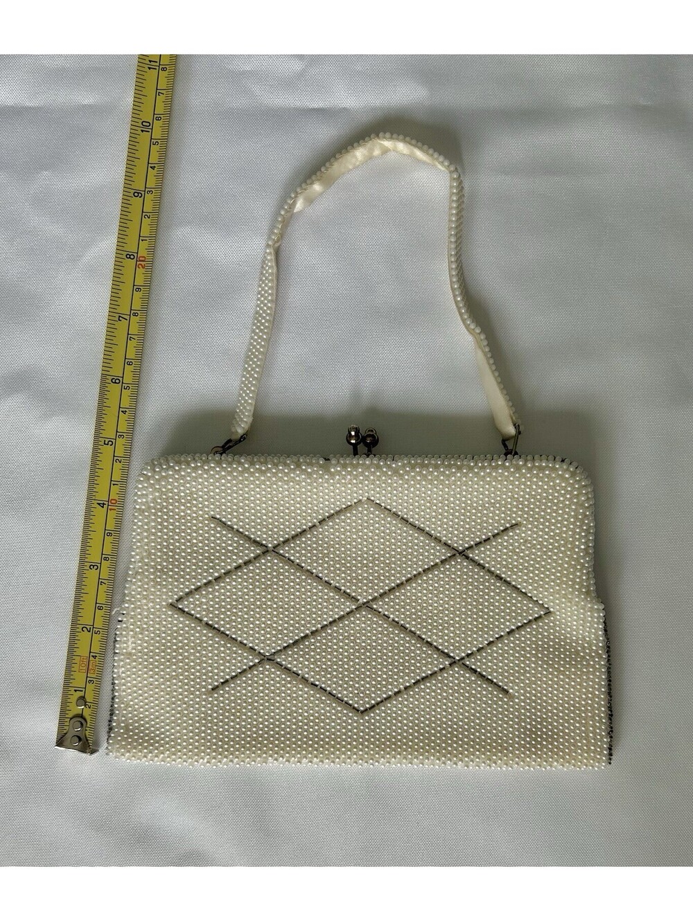 Vintage Beaded Ivory Evening Clutch Purse With Handle No Label